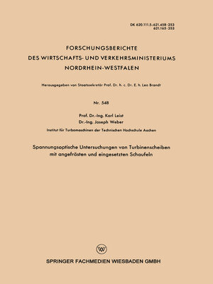 cover image of Spannungsoptische Untersuchungen von Turbinenscheiben mit angefrästen und eingesetzten Schaufeln